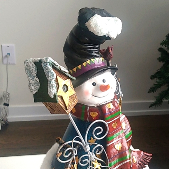 Decorative Festive Snowman Figurine Hand Crafted and Painted with Metal Accents - Picture 7 of 10